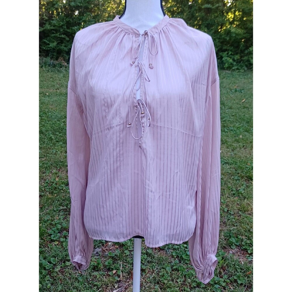 Express Womens Size M Pink Stripe Long Sleeve Semi Sheer V Neck Shirt